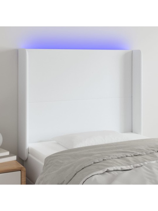 Čelo postele s LED bílé 83 x 16 x 118/128 cm umělá kůže