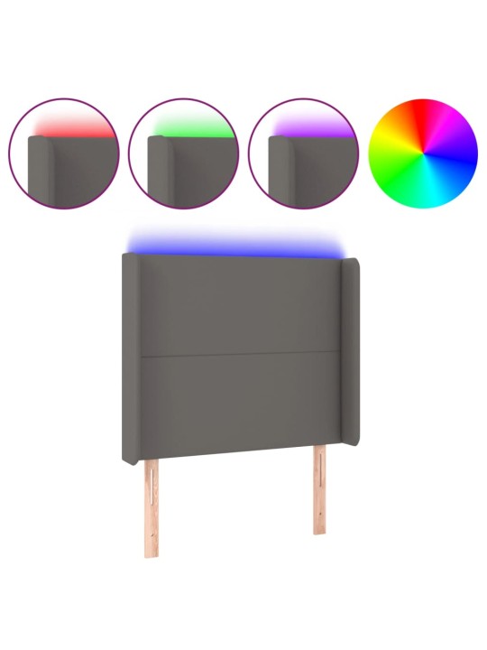Čelo postele s LED šedé 83 x 16 x 118/128 cm umělá kůže
