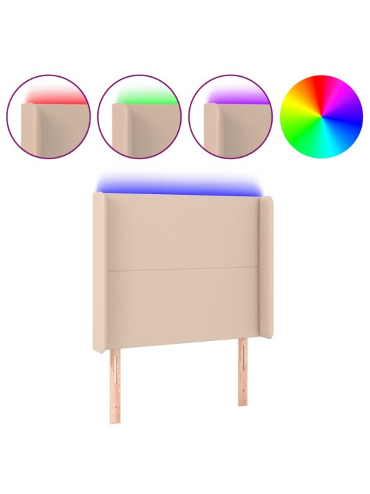 Čelo postele s LED cappuccino 83 x 16 x 118/128 cm umělá kůže