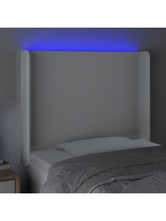 Čelo postele s LED bílé 93 x 16 x 118/128 cm umělá kůže