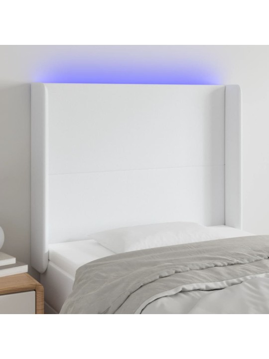 Čelo postele s LED bílé 93 x 16 x 118/128 cm umělá kůže