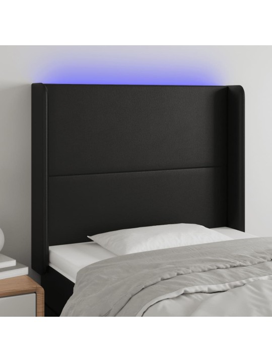 Čelo postele s LED černé 103 x 16 x 118/128 cm umělá kůže
