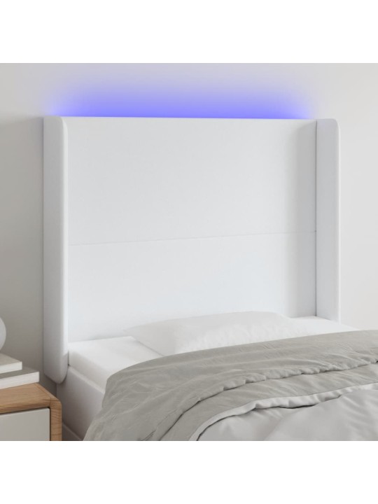 Čelo postele s LED bílé 103 x 16 x 118/128 cm umělá kůže