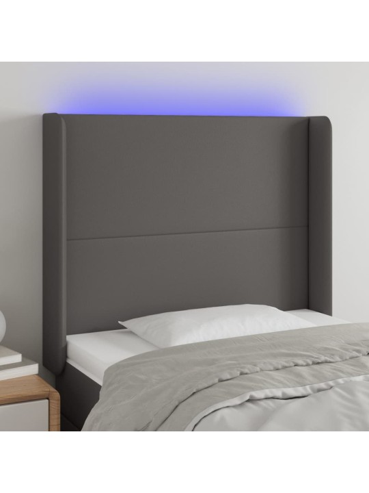 Čelo postele s LED šedé 103 x 16 x 118/128 cm umělá kůže