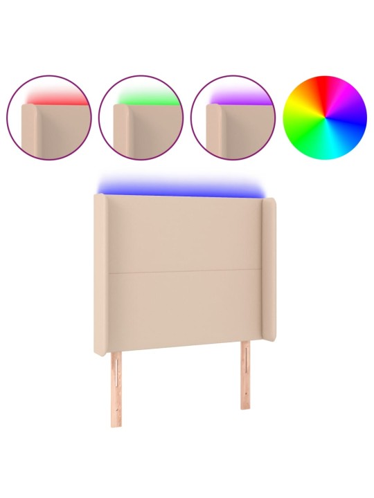 Čelo postele s LED cappuccino 103 x 16 x 118/128 cm umělá kůže