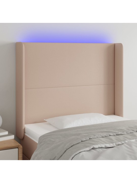 Čelo postele s LED cappuccino 103 x 16 x 118/128 cm umělá kůže