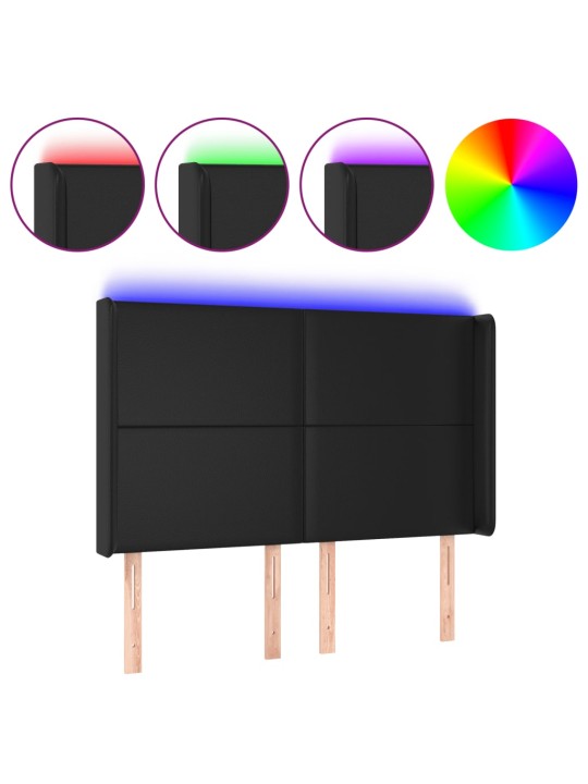 Čelo postele s LED černé 147 x 16 x 118/128 cm umělá kůže