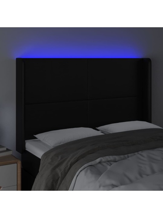 Čelo postele s LED černé 147 x 16 x 118/128 cm umělá kůže