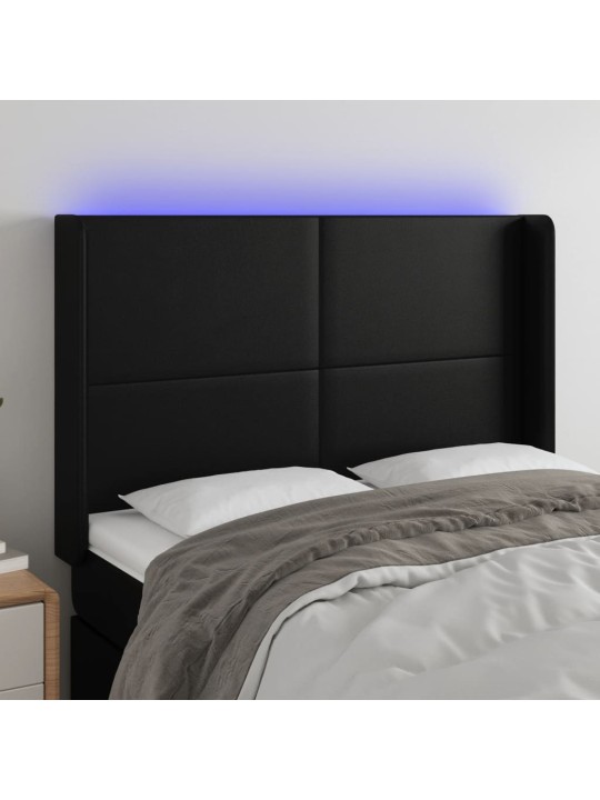 Čelo postele s LED černé 147 x 16 x 118/128 cm umělá kůže