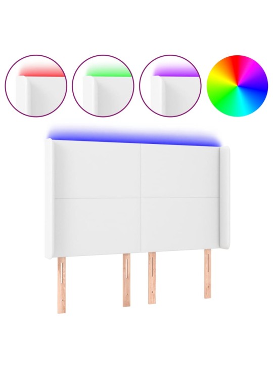 Čelo postele s LED bílé 147 x 16 x 118/128 cm umělá kůže
