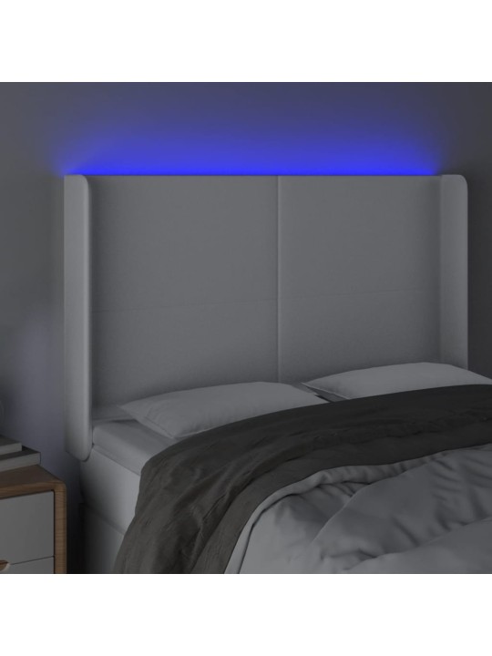 Čelo postele s LED bílé 147 x 16 x 118/128 cm umělá kůže