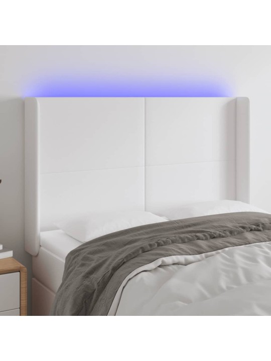 Čelo postele s LED bílé 147 x 16 x 118/128 cm umělá kůže