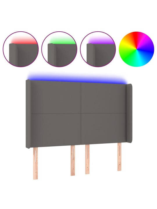 Čelo postele s LED šedé 147 x 16 x 118/128 cm umělá kůže