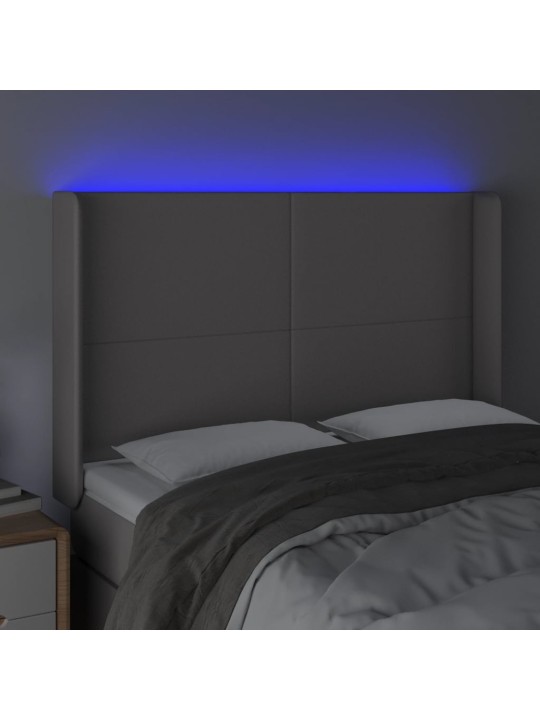 Čelo postele s LED šedé 147 x 16 x 118/128 cm umělá kůže