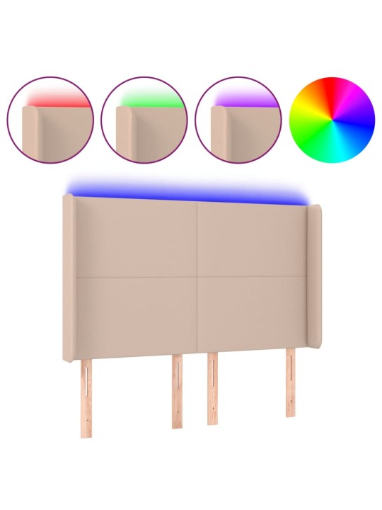 Čelo postele s led cappuccino 147 x 16 x 118/128 cm umělá kůže