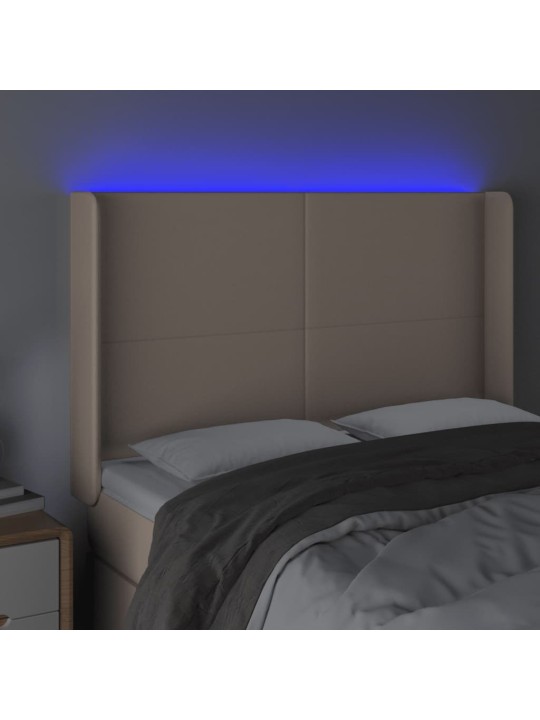 Čelo postele s led cappuccino 147 x 16 x 118/128 cm umělá kůže