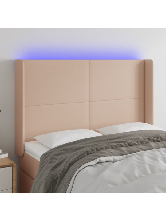 Čelo postele s led cappuccino 147 x 16 x 118/128 cm umělá kůže