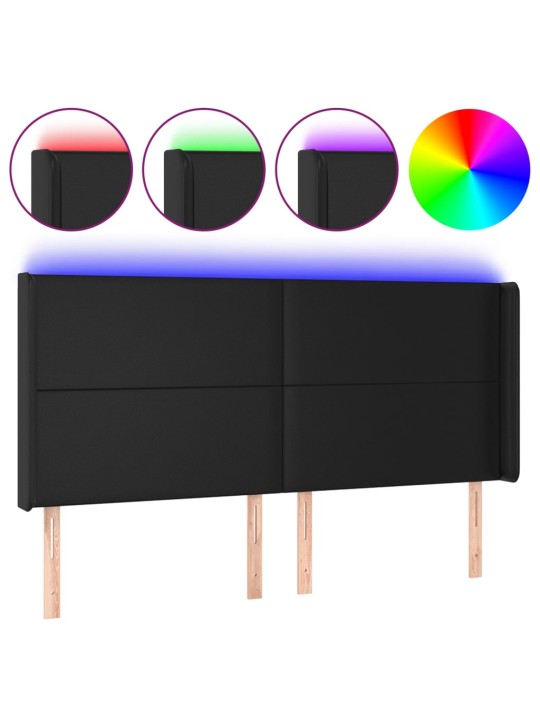 Čelo postele s LED černé 163 x 16 x 118/128 cm umělá kůže