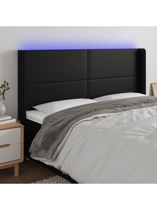 Čelo postele s LED černé 163 x 16 x 118/128 cm umělá kůže