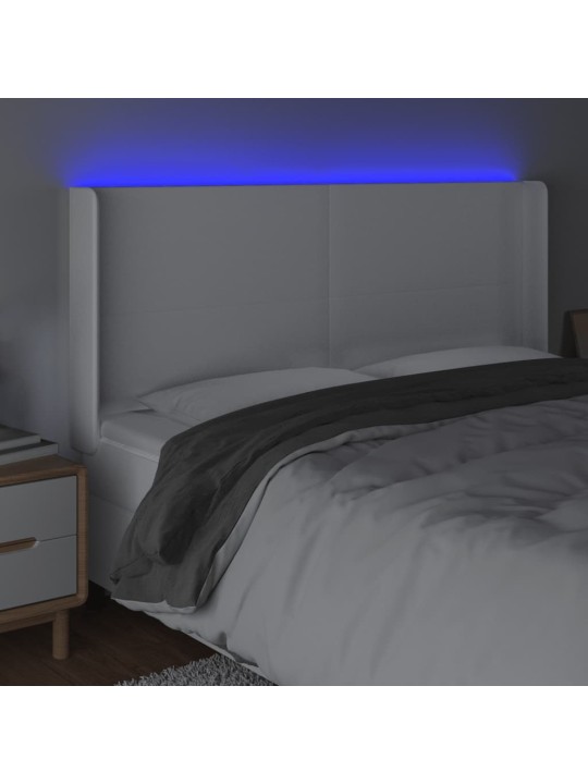 Čelo postele s LED bílé 163 x 16 x 118/128 cm umělá kůže