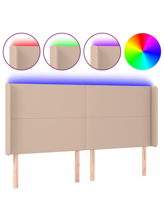 Čelo postele s led cappuccino 163 x 16 x 118/128 cm umělá kůže