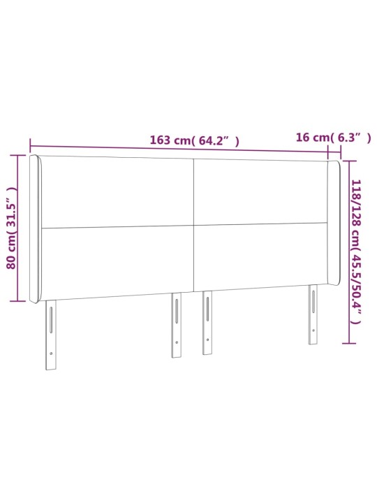 Čelo postele s led cappuccino 163 x 16 x 118/128 cm umělá kůže