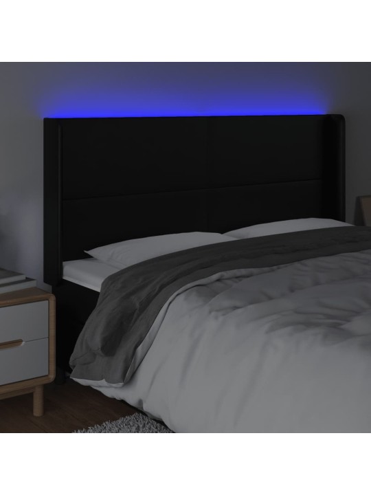 Čelo postele s LED černé 183 x 16 x 118/128 cm umělá kůže