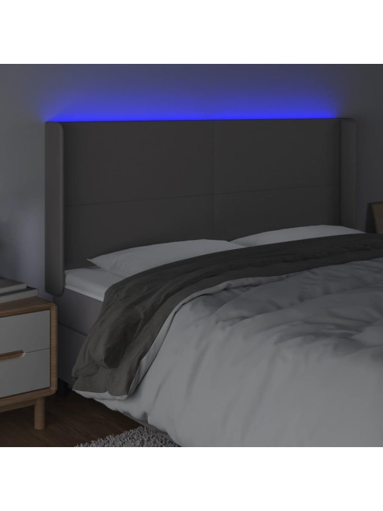 Čelo postele s LED šedé 183 x 16 x 118/128 cm umělá kůže