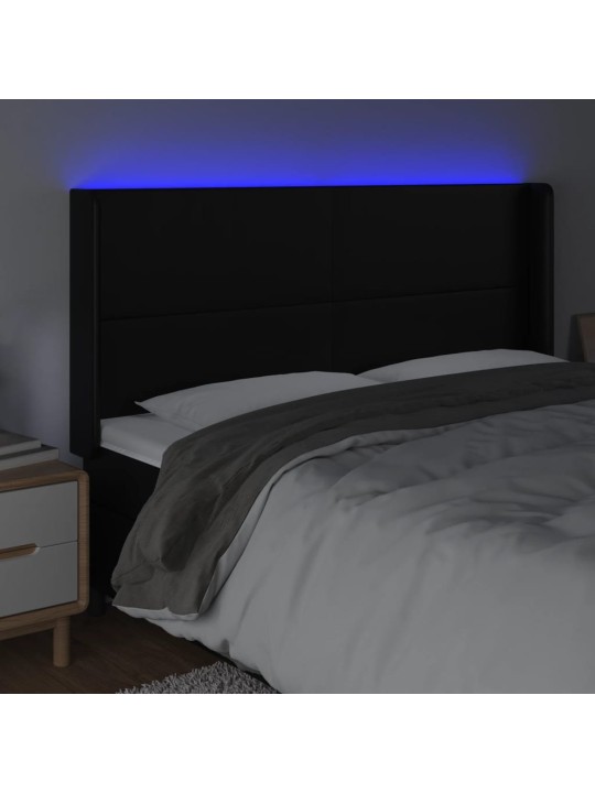 Čelo postele s LED černé 203 x 16 x 118/128 cm umělá kůže