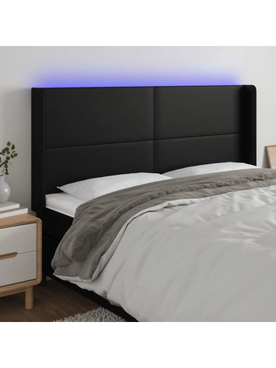 Čelo postele s LED černé 203 x 16 x 118/128 cm umělá kůže