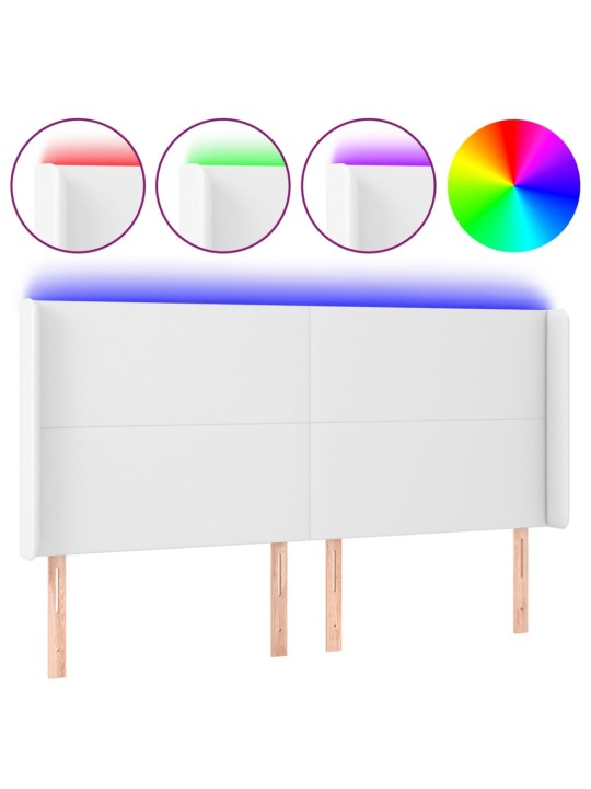 Čelo postele s LED bílé 203 x 16 x 118/128 cm umělá kůže