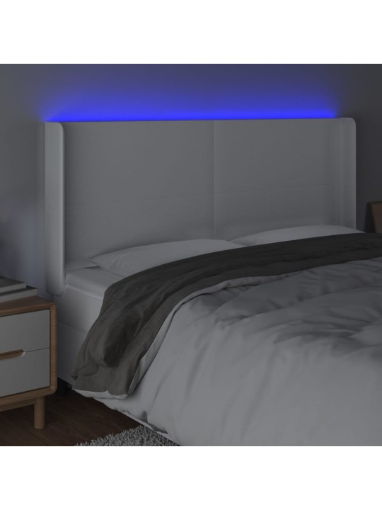 Čelo postele s LED bílé 203 x 16 x 118/128 cm umělá kůže