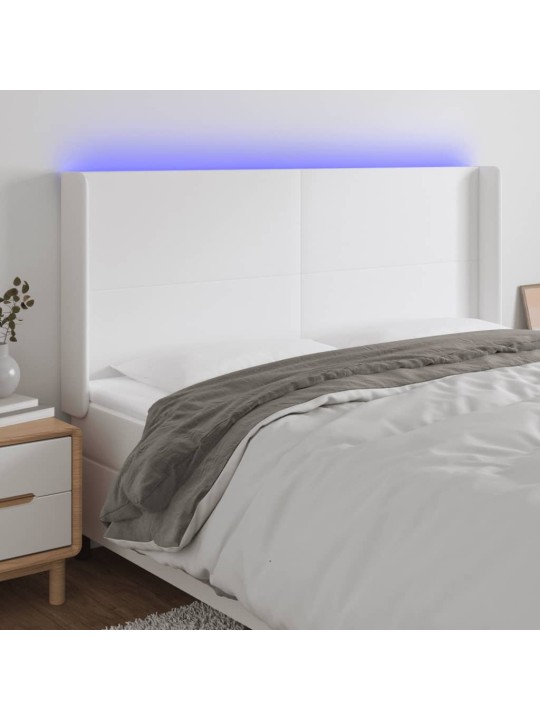 Čelo postele s LED bílé 203 x 16 x 118/128 cm umělá kůže