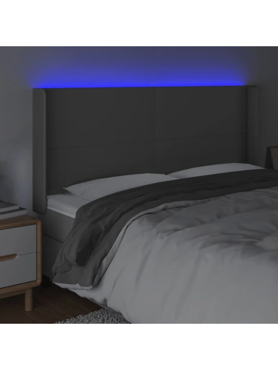 Čelo postele s LED šedé 203 x 16 x 118/128 cm umělá kůže