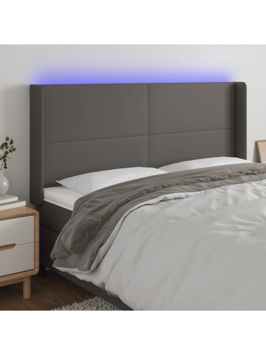 Čelo postele s LED šedé 203 x 16 x 118/128 cm umělá kůže