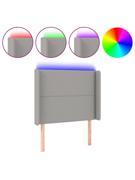 Čelo postele s LED světle šedé 83 x 16 x 118/128 cm textil
