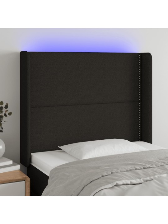 Čelo postele s LED černé 83 x 16 x 118/128 cm textil