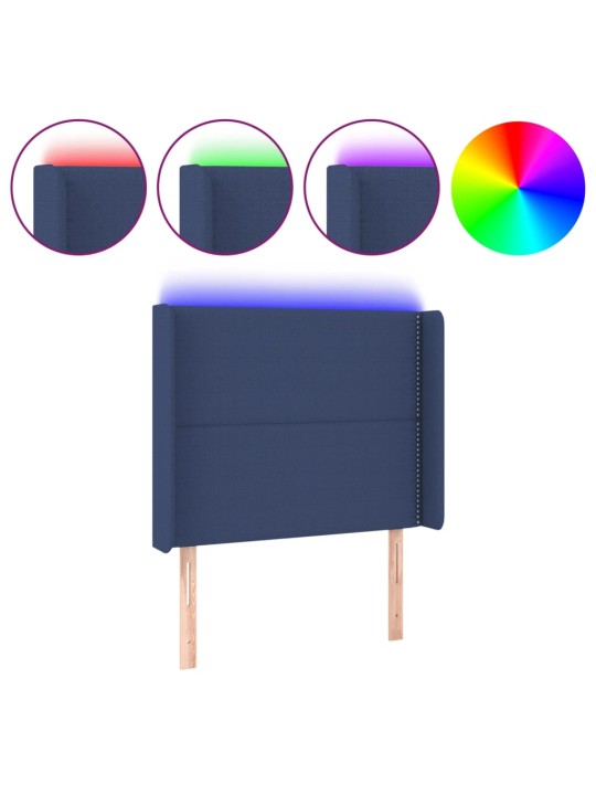Čelo postele s LED modré 83 x 16 x 118/128 cm textil