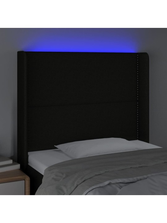 Čelo postele s LED černé 93 x 16 x 118/128 cm textil