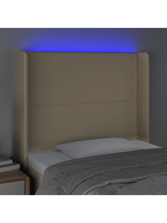 Čelo postele s LED krémové 93 x 16 x 118/128 cm textil