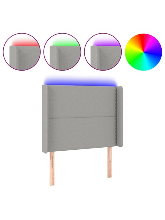 Čelo postele s LED světle šedé 103x16x118/128 cm textil