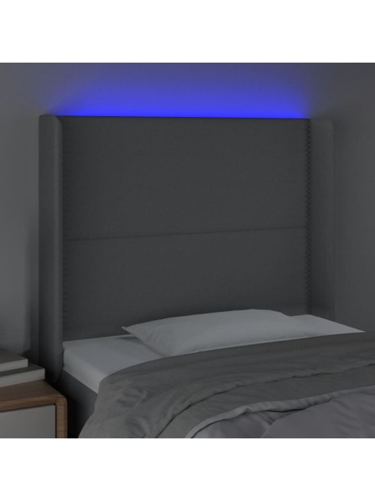 Čelo postele s LED světle šedé 103x16x118/128 cm textil