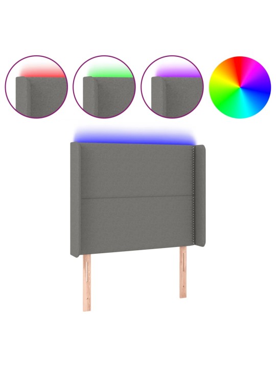 Čelo postele s LED tmavě šedé 103 x 16 x 118/128 cm textil