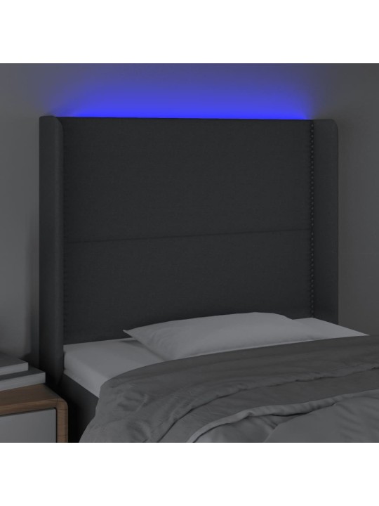 Čelo postele s LED tmavě šedé 103 x 16 x 118/128 cm textil