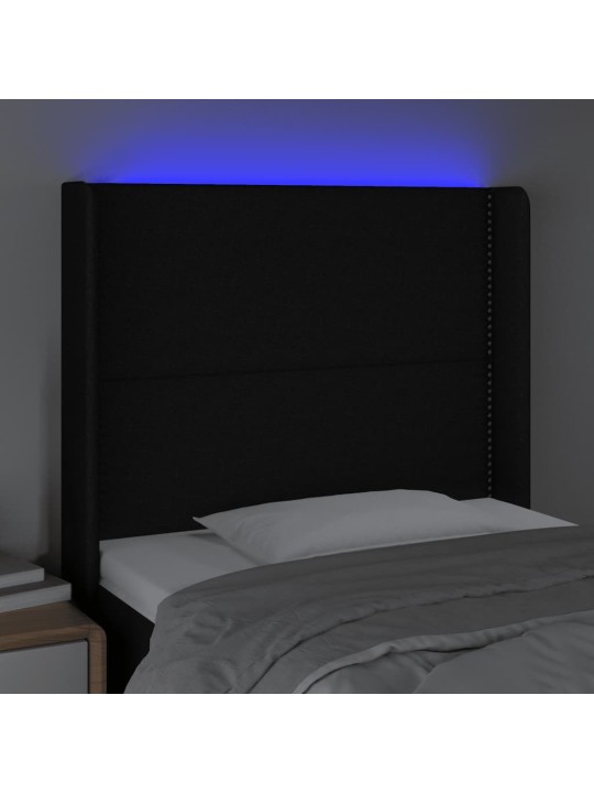 Čelo postele s LED černé 103 x 16 x 118/128 cm textil
