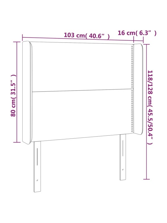 Čelo postele s LED černé 103 x 16 x 118/128 cm textil