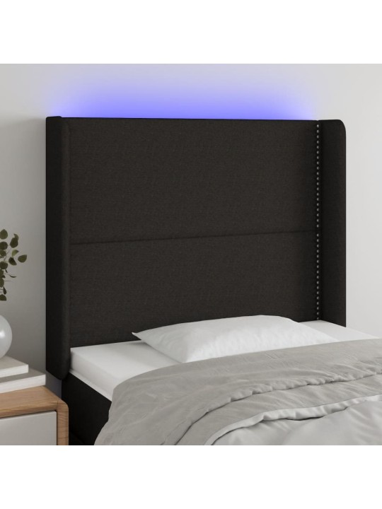 Čelo postele s LED černé 103 x 16 x 118/128 cm textil