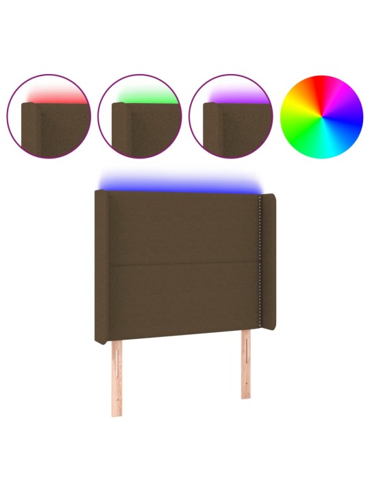 Čelo postele s LED tmavě hnědé 103 x 16 x 118/128 cm textil