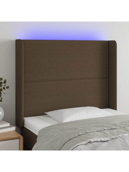 Čelo postele s LED tmavě hnědé 103 x 16 x 118/128 cm textil