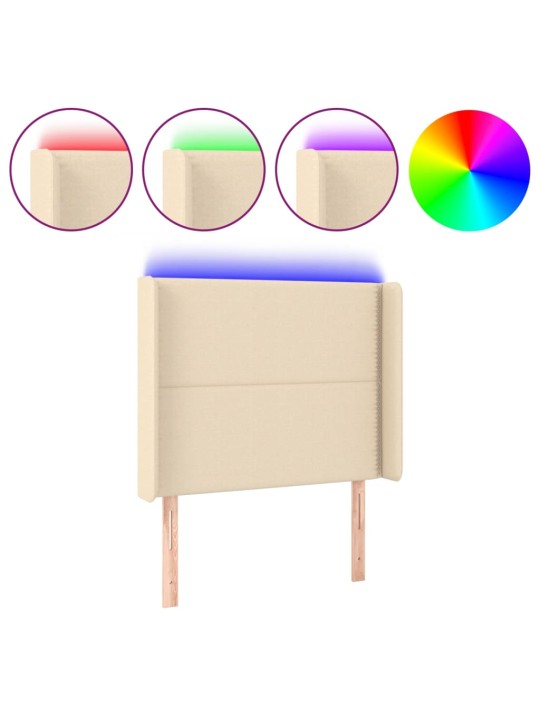 Čelo postele s LED krémové 103 x 16 x 118/128 cm textil